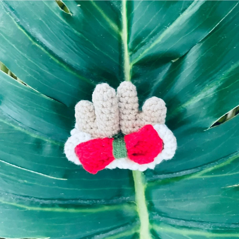 Artisan handcrafted holiday Christmas crochet hair clips Tree, mitten, bows New